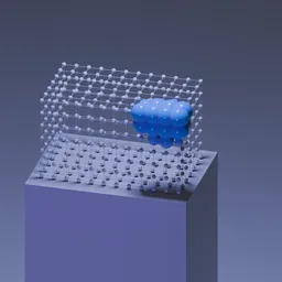 Abstract Particle Grid with Blue Cluster