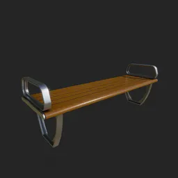 3D rendered modern bench model with wood slats and metal frame for Blender 3D visualization.