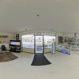 Interior HDR panorama for lighting virtual phone store scenes with detailed textures.