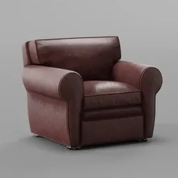 Elegant wine-red leather armchair 3D model, Blender-compatible, with detailed stitching and plush cushions.