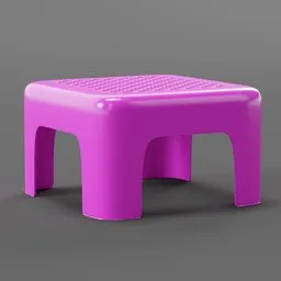 High-quality 3D render of a purple step stool for Blender modeling, with a realistic texture and sturdy design.