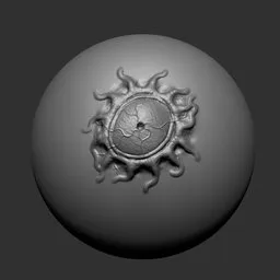 3D sculpting brush imprint of alien eye with tentacles for creature model detailing in Blender.