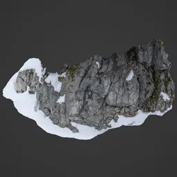 Highly detailed 3D rocky cliff model with snow, perfect for Blender winter landscape scenes.