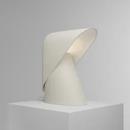 "White ceramic table lamp on pedestal, inspired by Jean Arp. Modern and dynamic with tonal topstitching. 3D model for Blender 3D."