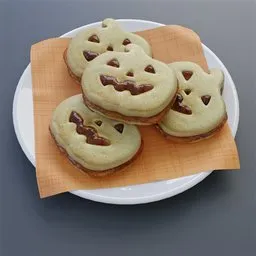 "3D Halloween shortbread cookies dessert model for Blender 3D. PBR textured with UV mapping. Perfect for game assets and product images."