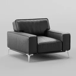 High-quality 3D rendering of a sleek, black leather office sofa with modern design and metal legs, perfect for Blender modeling projects.