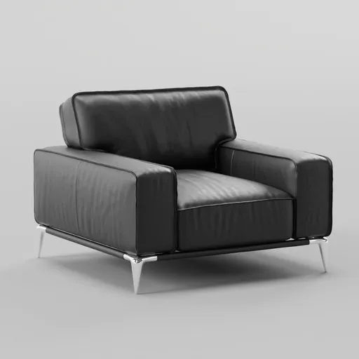 High-quality 3D rendering of a sleek, black leather office sofa with modern design and metal legs, perfect for Blender modeling projects.