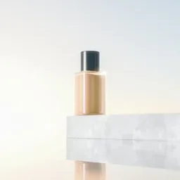 Cosmetic bottle on white podium