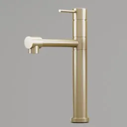 3D Blender model of a modern gold-tone mixer tap for kitchen and bathroom design visualization.