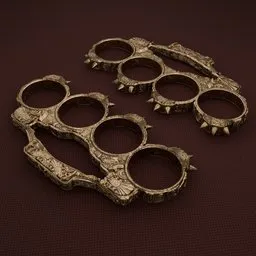 Detailed brass knuckles 3D render for Blender with intricate textures and realistic metal finish.