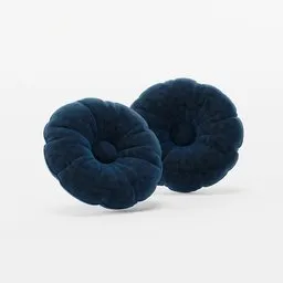 High-resolution 3D-rendered blue velvet round cushions, optimized for Blender.