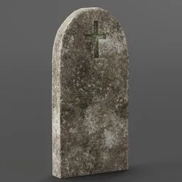 "Realistic 3D stone gravestone with a cross for decorating graveyard scenes in Blender 3D. Precisely rendered with a grey metal body and stonepunk design. Suitable for post-apocalyptic or fire emblem three houses themes."