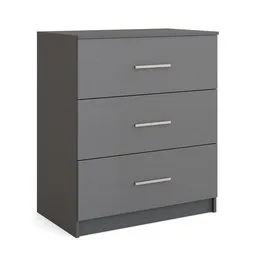 High-quality 3D model of a modern, customizable grey dresser with three drawers for interior design in Blender 3D.