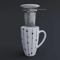 Detailed Blender 3D model of an infuser mug with arrow pattern design, perfect for tableware scene rendering.