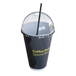 3D rendered paper cup model for Blender with dome lid and straw, ready for mockup branding, designed for quick rendering.