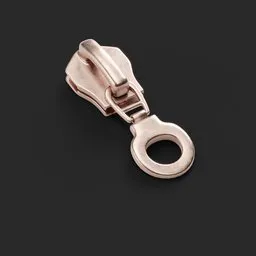 Rose gold zipper pull 3D model with realistic textures for Blender rendering, suitable for fashion design.
