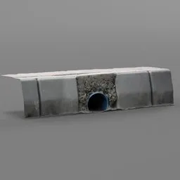 "Lowpoly 3D model of a footpath sewer pipe, scanned and optimized for Blender 3D. Includes detailed connector, concrete bench, and roofing tile texture. Perfect for sewage system and diesel-punk themed projects."