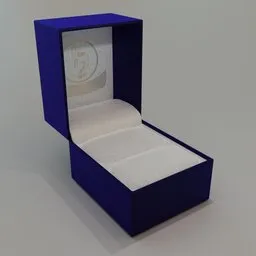 Detailed 3D model of an open blue jewelry presentation box with a velvet-lined interior, suitable for Blender rendering.