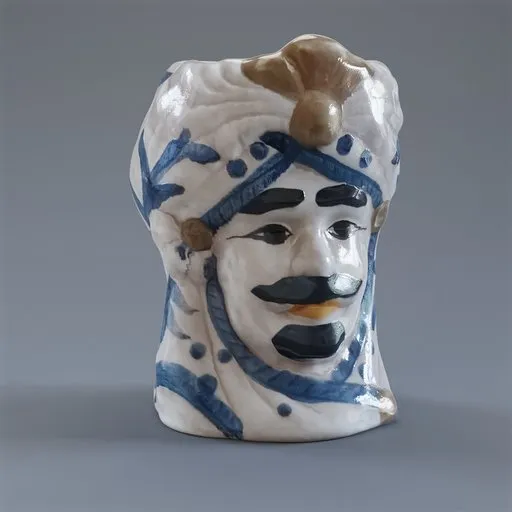 Detailed 3D model of Sicilian ceramic head vase with photorealistic PBR texture, perfect for Blender rendering.