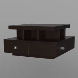3D rendered modern-style coffee table with storage drawers, compatible with Blender modeling software.