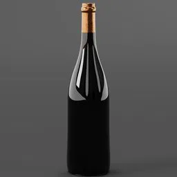 Realistic 3D model of a corked wine bottle, ideal for Blender rendering and animation, with a sleek design.