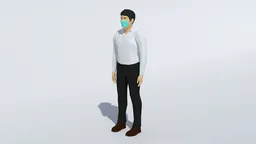 3D cartoon male figure with a protective face mask, styled for CG visuals, modeled in Blender with a quad mesh layout.