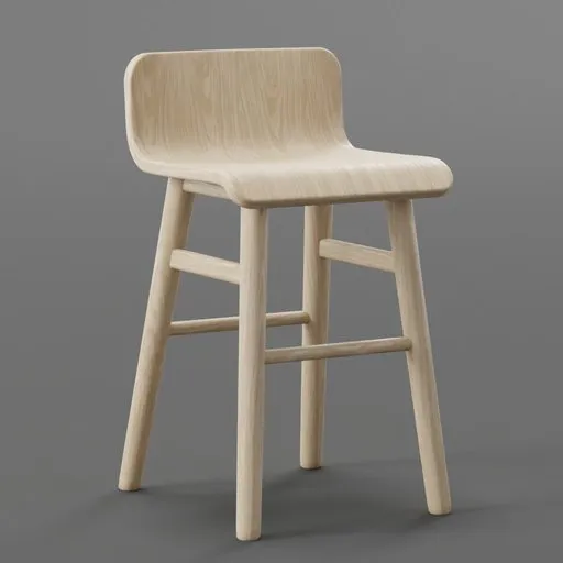 3D rendered wooden-textured bar stool, ideal for Blender 3D, showcasing minimalist design and retro style.