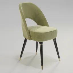 "Collins dining chair" - a retro chic regular chair 3D model for Blender 3D. Green seat and backrest with elegant gold legs, inspired by William Nicholson. Perfect for pairing with a circular dining table.