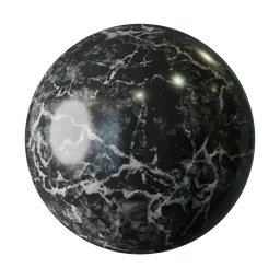 High-resolution PBR black marble texture with intricate white veining for 3D modeling and rendering in Blender.