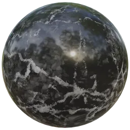 High-resolution PBR black marble texture with intricate white veining for 3D modeling and rendering in Blender.