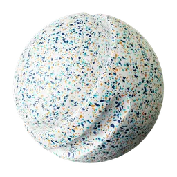 Seamless terrazzo floor PBR texture with customizable scale, aspect ratio, and color adjustments for Blender 3D materials.