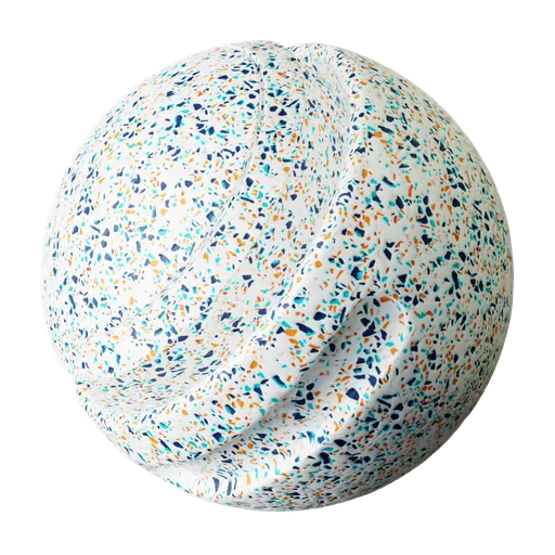 Seamless terrazzo floor PBR texture with customizable scale, aspect ratio, and color adjustments for Blender 3D materials.