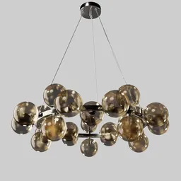 "Modern Dallas ceiling lamp with 25 circularly arranged lights, surrounded by a metal ring in gold or chrome finish, and glass lampshades finished in amber or smoked. Perfect 3D model for Blender 3D enthusiasts looking for a stylish and contemporary ceiling light fixture."