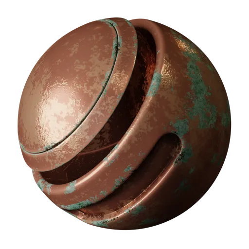 Highly detailed PBR Aged Verdigris Copper material, seamless and procedural for Blender 3D rendering.
