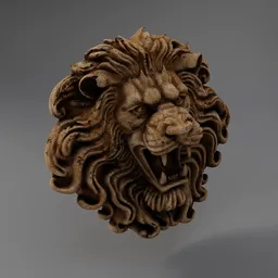 Demonic Lion Head Sculpture - wood