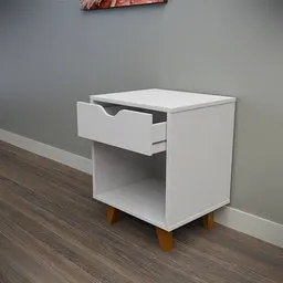 White bedside table with 1 drawer and empty space