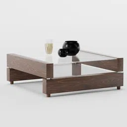 Modern 3D-rendered wooden center table model with minimalist decoration, ideal for interior design in Blender.
