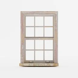 "Drop Sash Window for Blender 3D: A small window with a wooden frame, inspired by J. Alden Weir and Willem Jacobsz Delff. Octane render with decay, pastel, metal with chipped paint, and The Sims 4 textures. Perfect for ancient room recreations. Available on BlenderKit."
