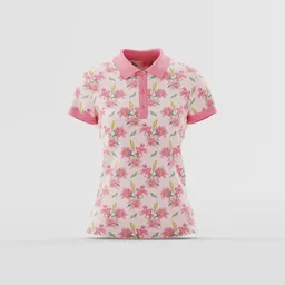 Pink Floral Print Women's Polo Shirt