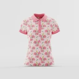 Pink Floral Print Women's Polo Shirt