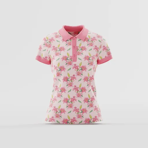 Pink Floral Print Women's Polo Shirt
