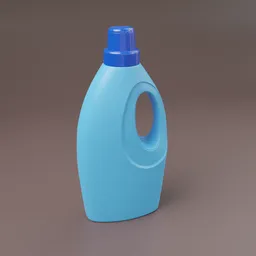 Blue 3D modeled detergent bottle, handle detail, label-free, Blender 3D creation.
