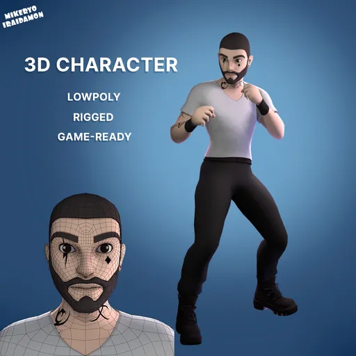 Stylized male 3D character, lowpoly, rigged, Blender-compatible, game-ready with idle animation.