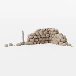 Low-poly stone wall corner 3D model, game-ready with PBR textures, perfect for Blender environment designs.