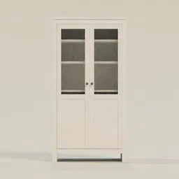 Detailed 3D render of a white book cabinet with glass doors for Blender design projects.