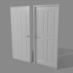 3D model of a white interior panel door with realistic animation features compatible with Blender.