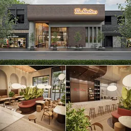 Modern Café Interior & Exterior Scene