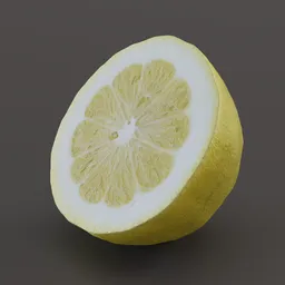 "Realistic Half Lemon 3D model with 4k photoscan texture for Blender 3D. Inspired by Fyodor Rokotov and David Palumbo, this hyperrealistic fruitvegetable model captures the detailed color and refine flavor of a lemon. Perfect for creating lemonade or adding a touch of citrus to your 3D scenes. -n9"