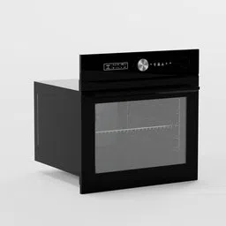 Realistic black 3D model of an oven designed for Blender rendering, with detailed textures and controls.