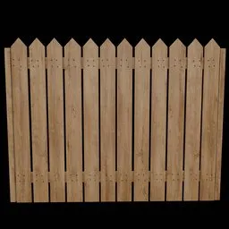 Highly detailed wooden picket fence 3D model, ideal for Blender rendering and construction simulations.